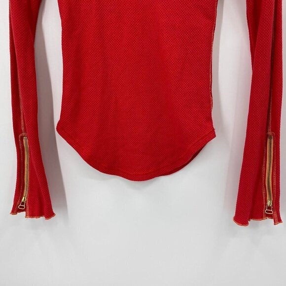 Free People Red Zip It Cuff Waffle Knit Thermal Size XS - Picture 4 of 8